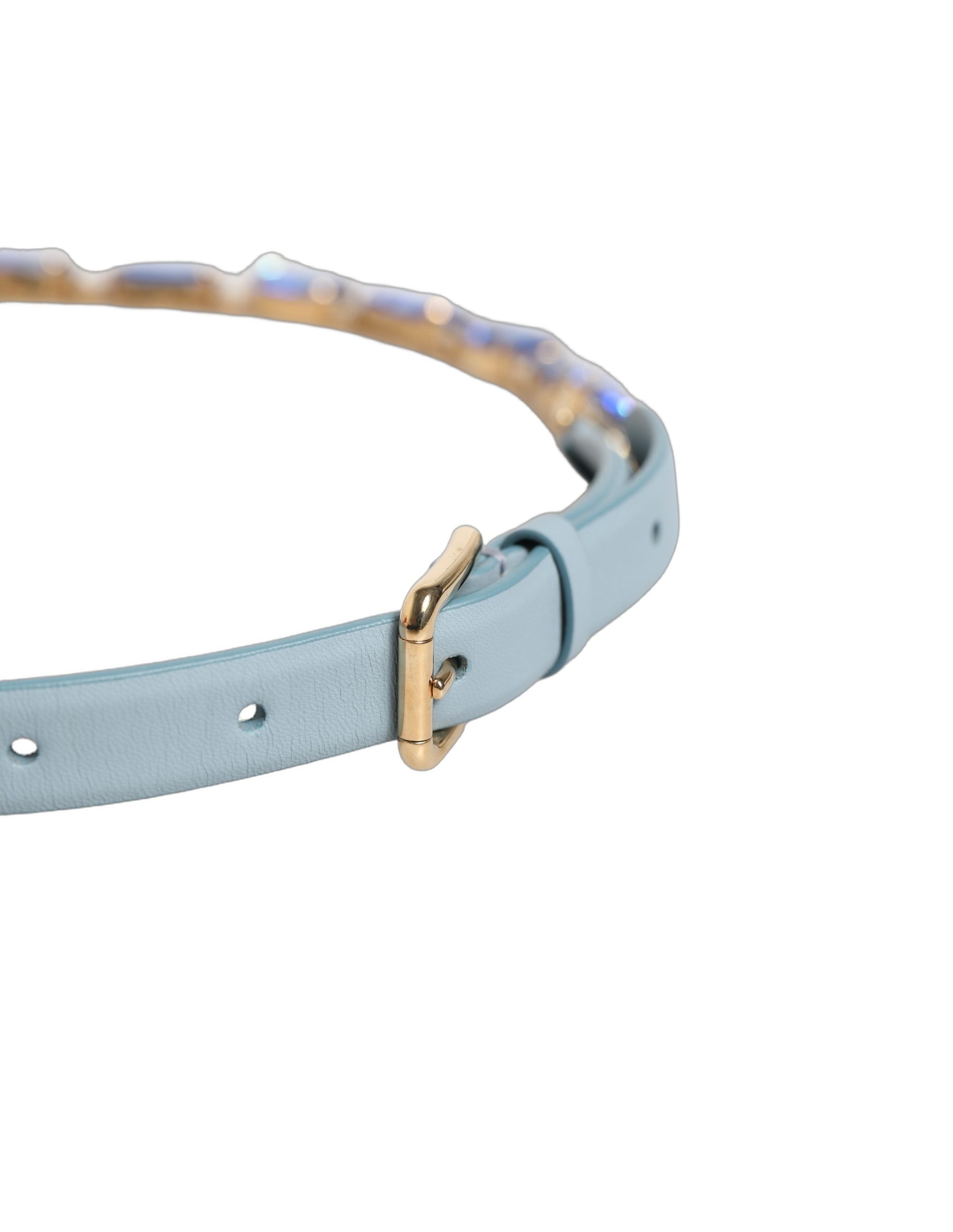 Blue Leather Crystal Chain Embellished Belt