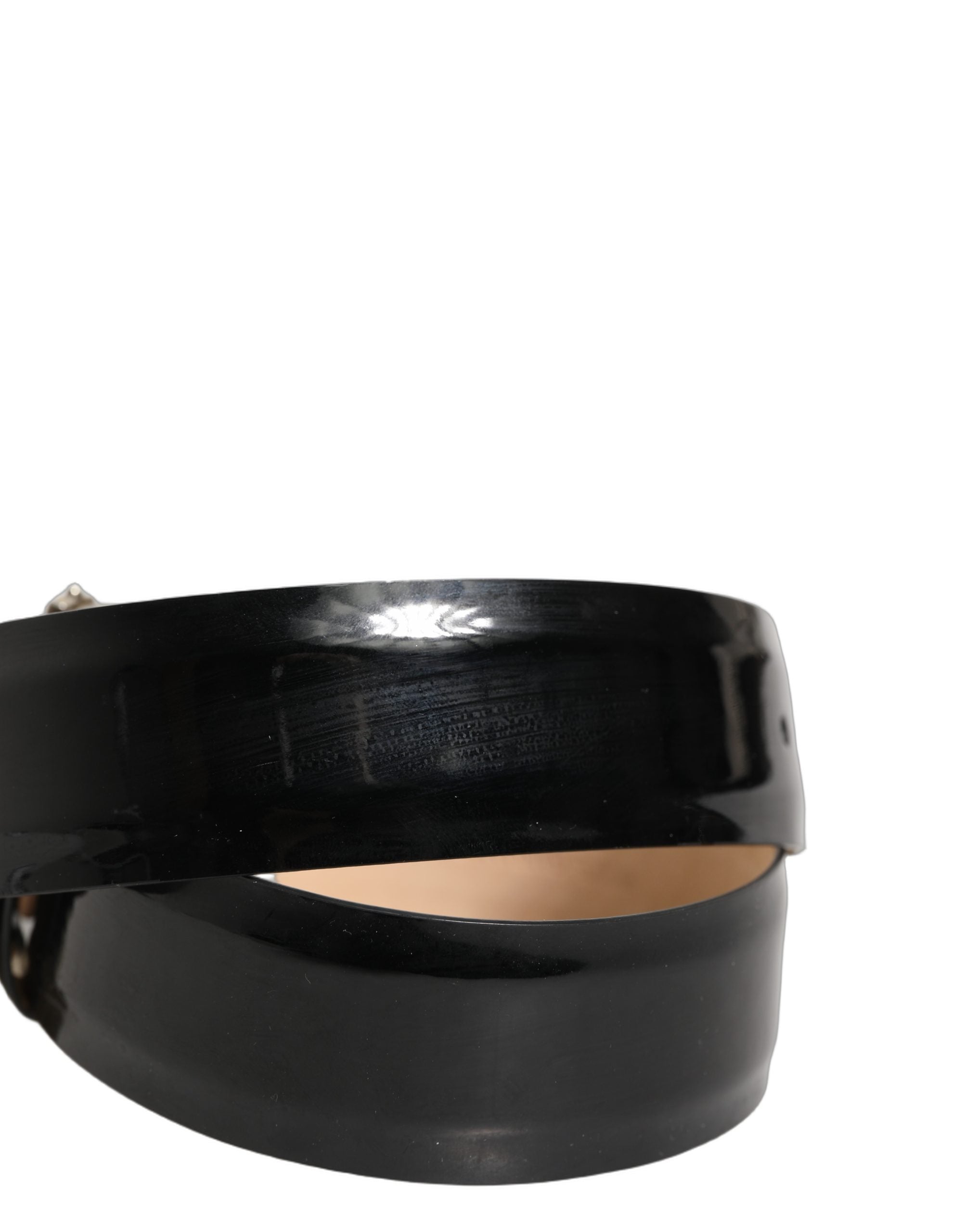 Black Leather Crystal Metal Buckle Belt