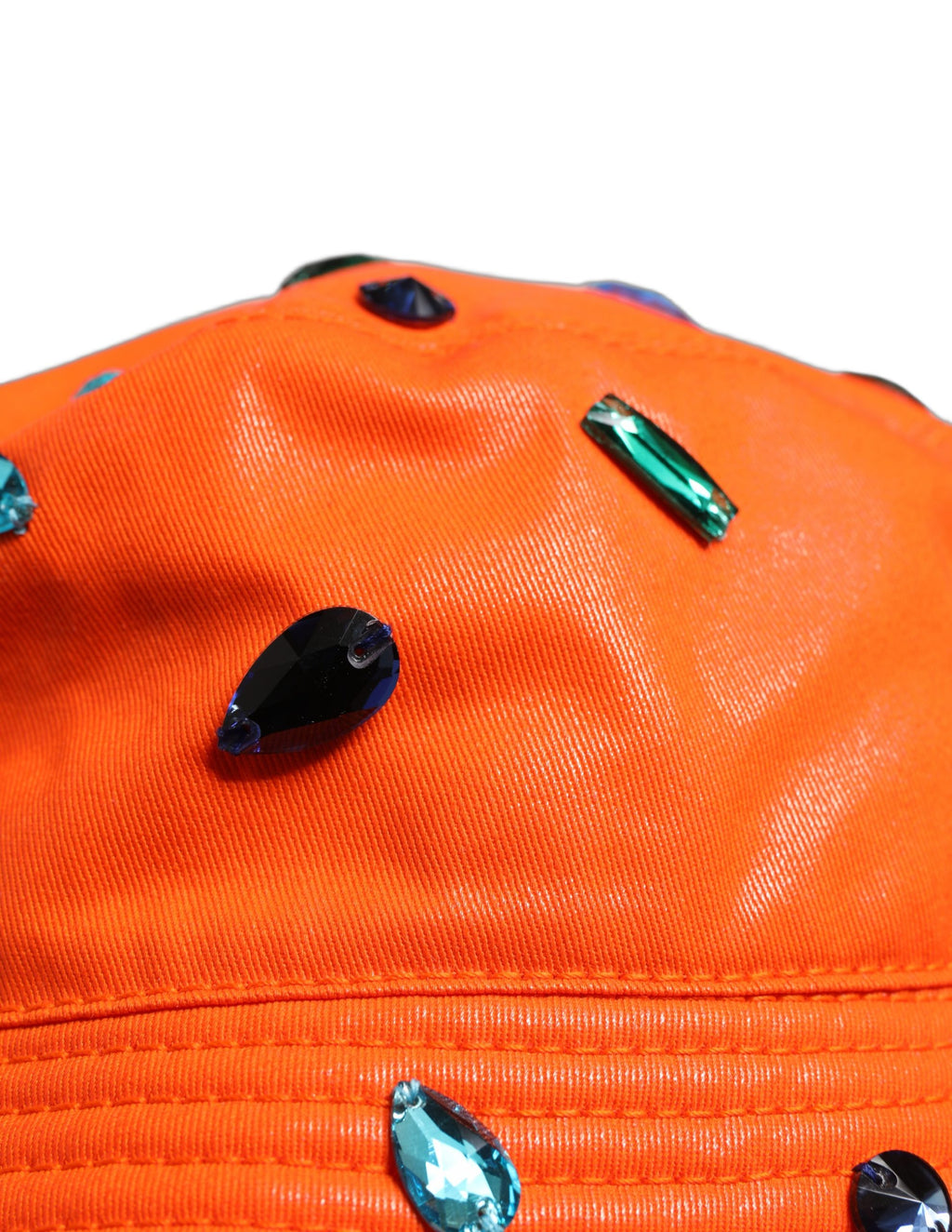 Orange Crystal Embellished Bucket Fisherman Cap Hat
