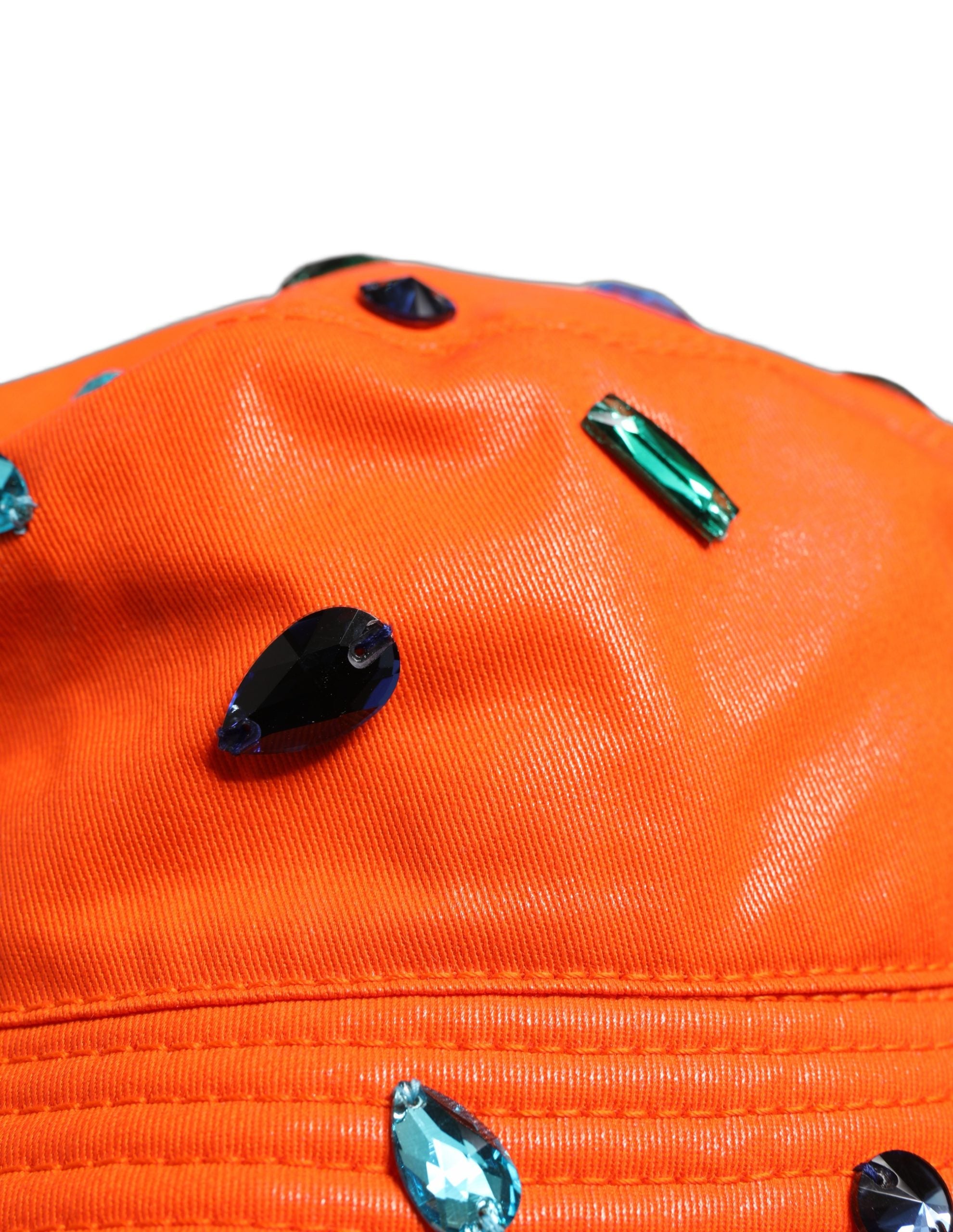 Orange Crystal Embellished Bucket Fisherman Cap Hat