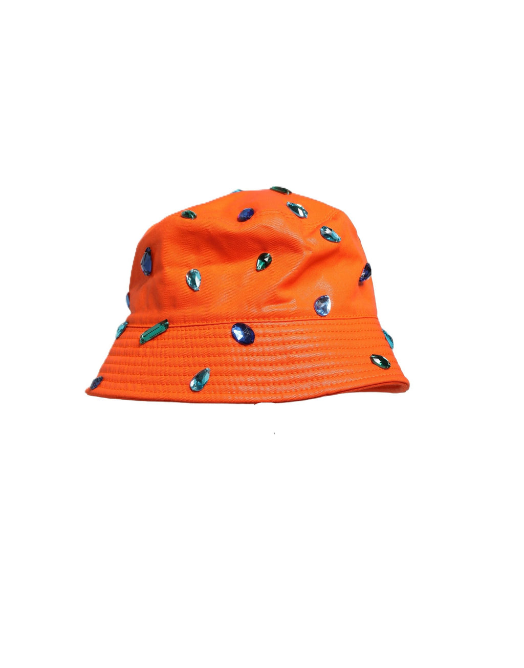 Orange Crystal Embellished Bucket Fisherman Cap Hat