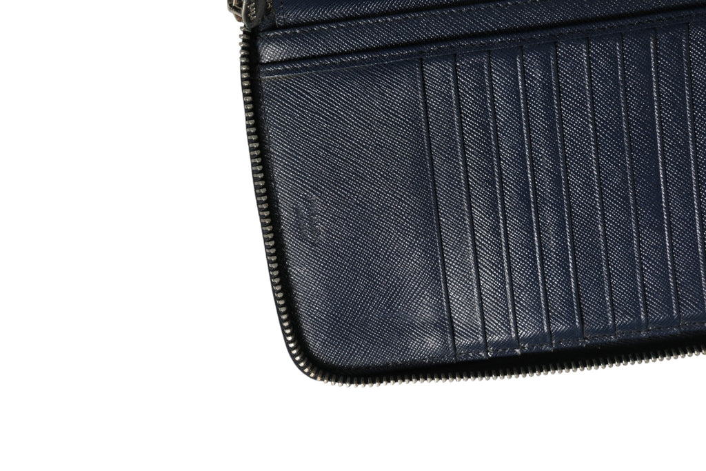 Navy Oliver Embossed Leather Zip-Around Wallet