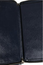 Navy Oliver Embossed Leather Zip-Around Wallet