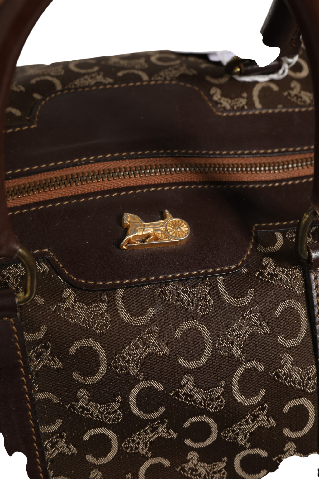 Dark brown and Gold logo duffel
