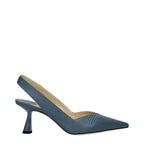 Blue Leather Mid Heel Pumps