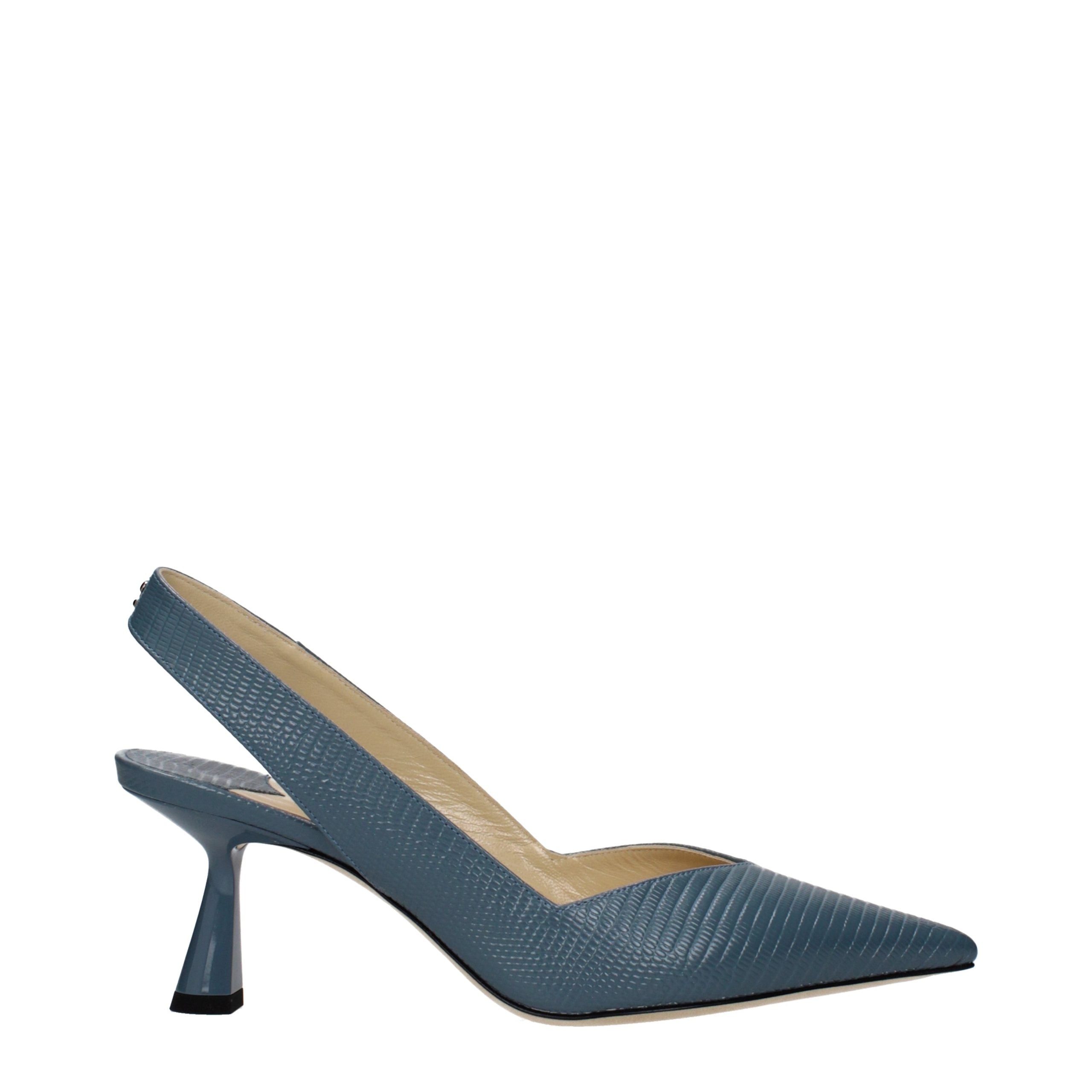 Blue Leather Mid Heel Pumps