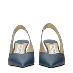 Blue Leather Mid Heel Pumps