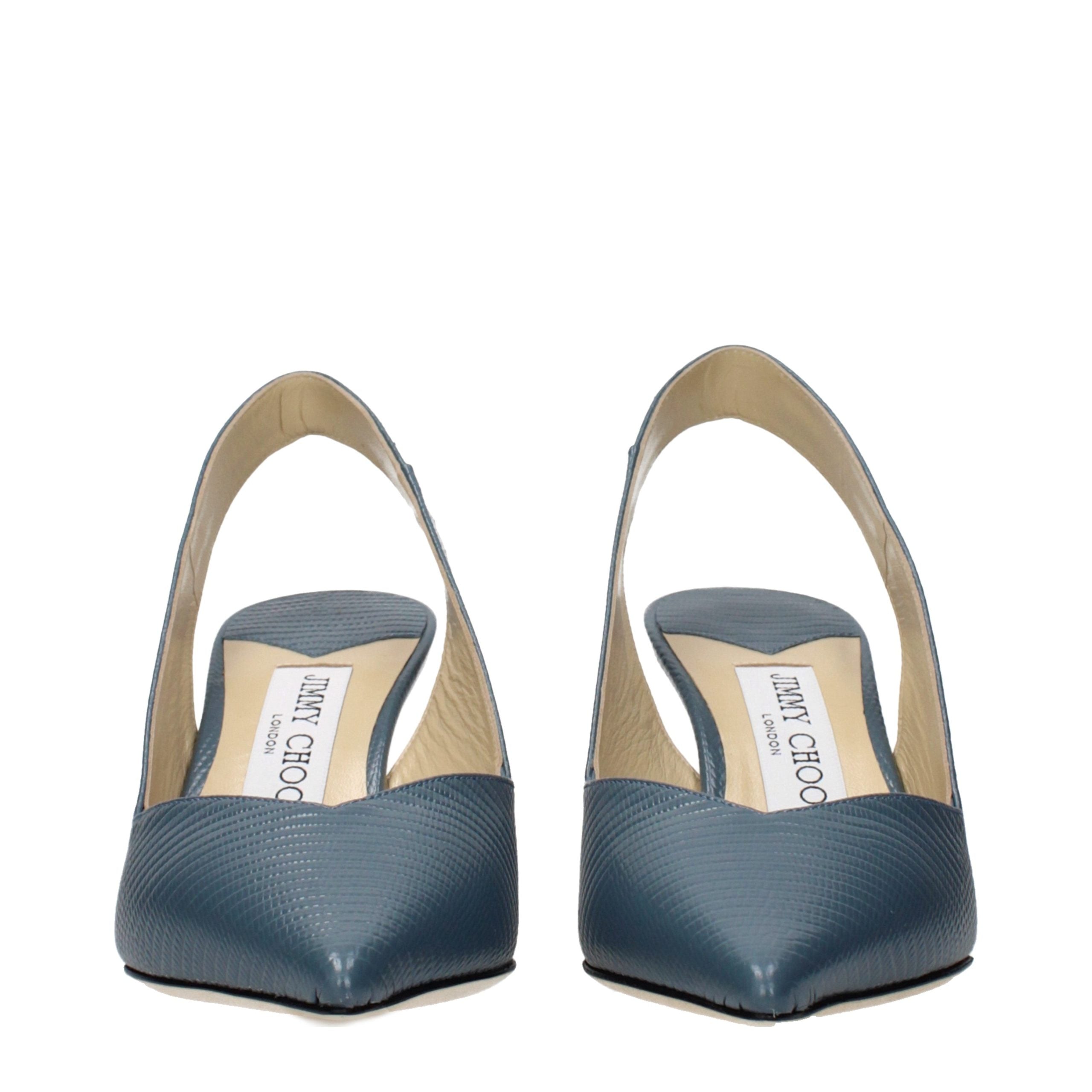 Blue Leather Mid Heel Pumps