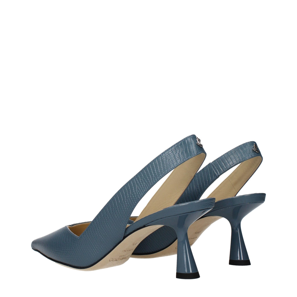 Blue Leather Mid Heel Pumps