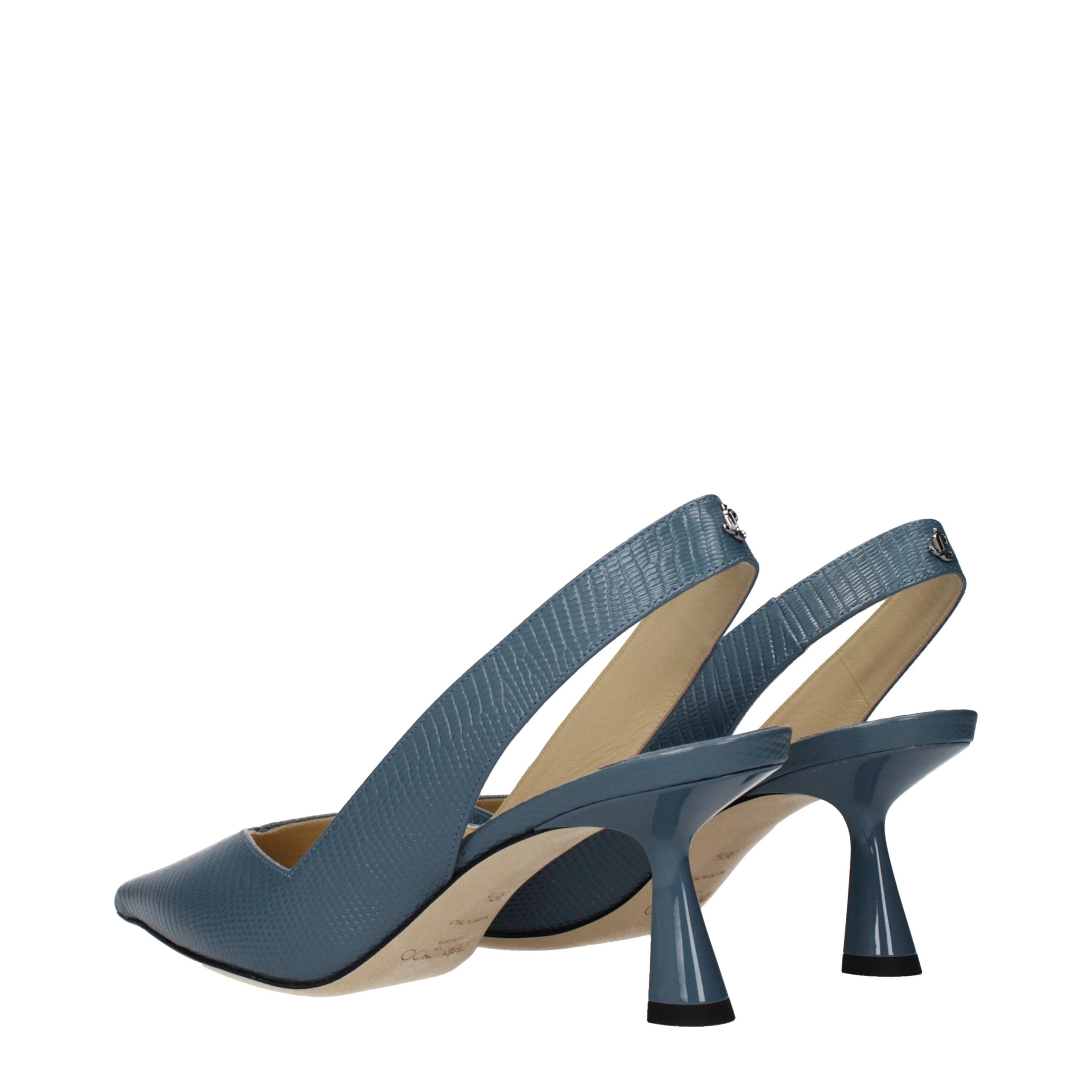 Blue Leather Mid Heel Pumps