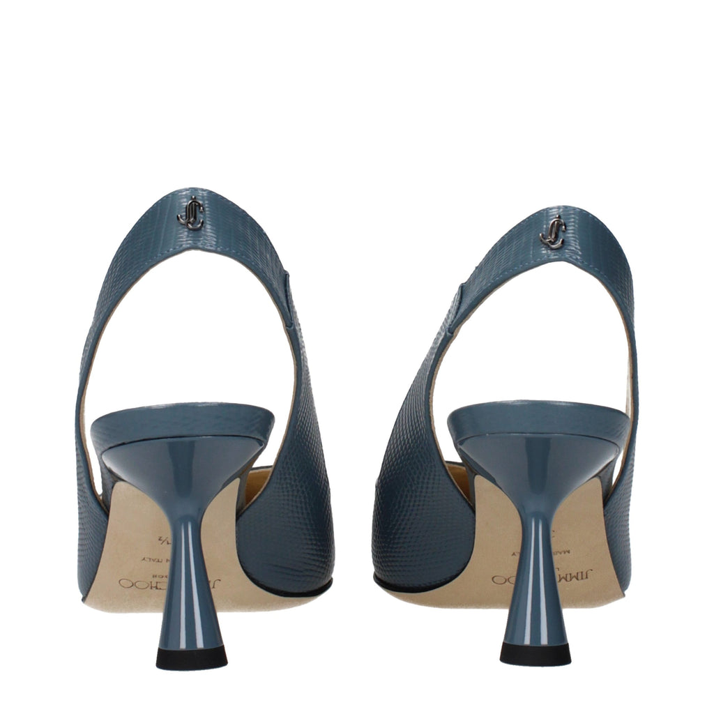 Blue Leather Mid Heel Pumps