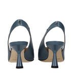 Blue Leather Mid Heel Pumps