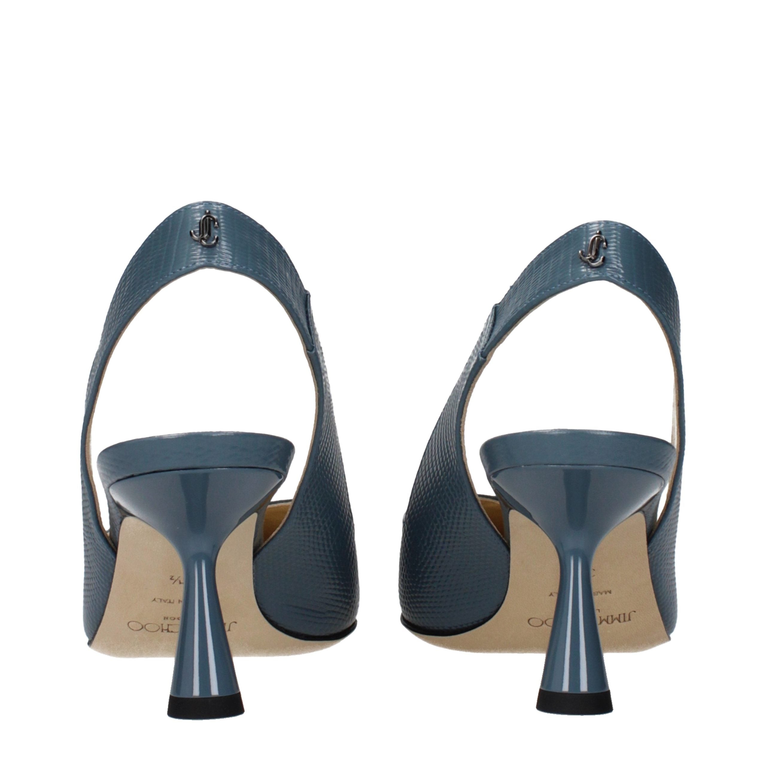 Blue Leather Mid Heel Pumps