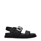 Black Leather Flat Sandals