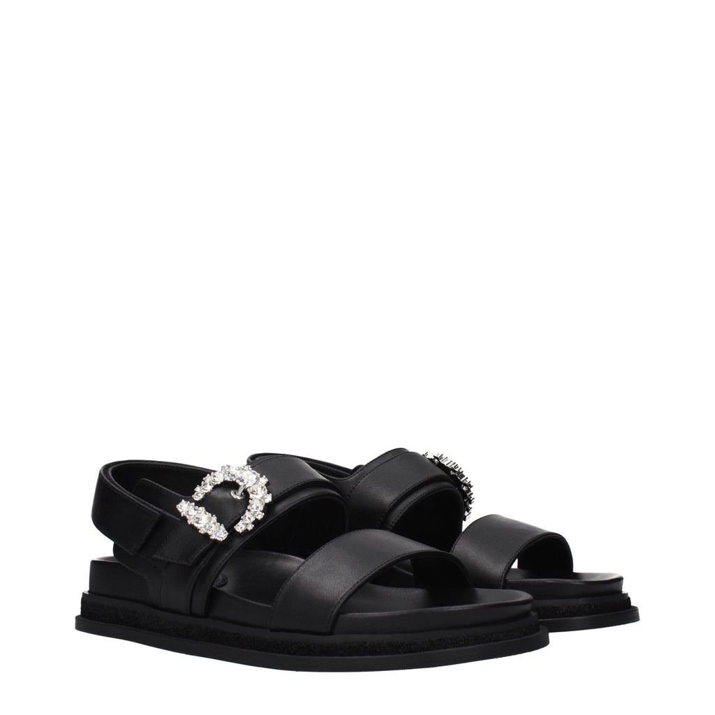 Black Leather Flat Sandals