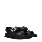 Black Leather Flat Sandals