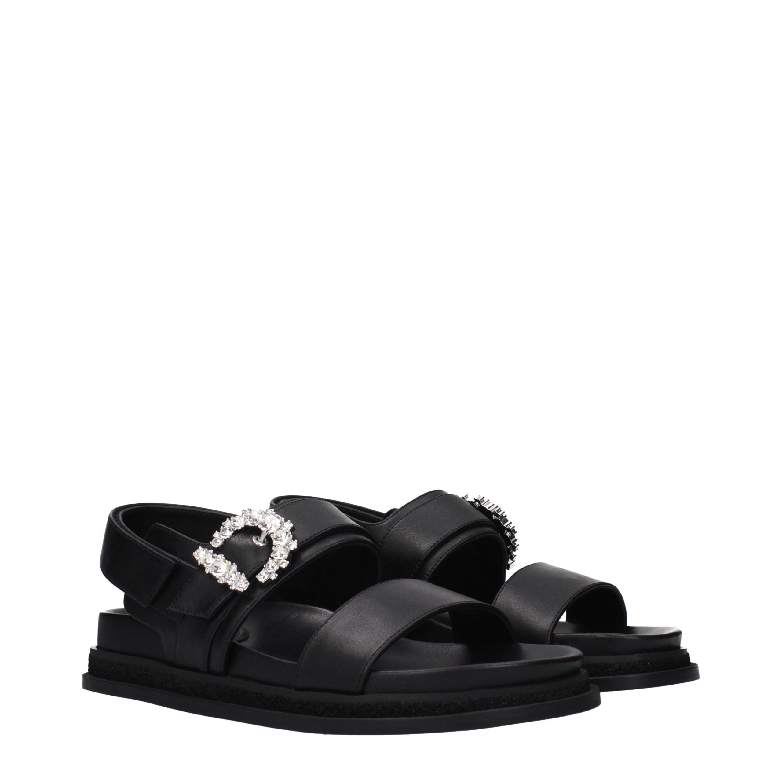 Black Leather Flat Sandals