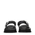 Black Leather Flat Sandals