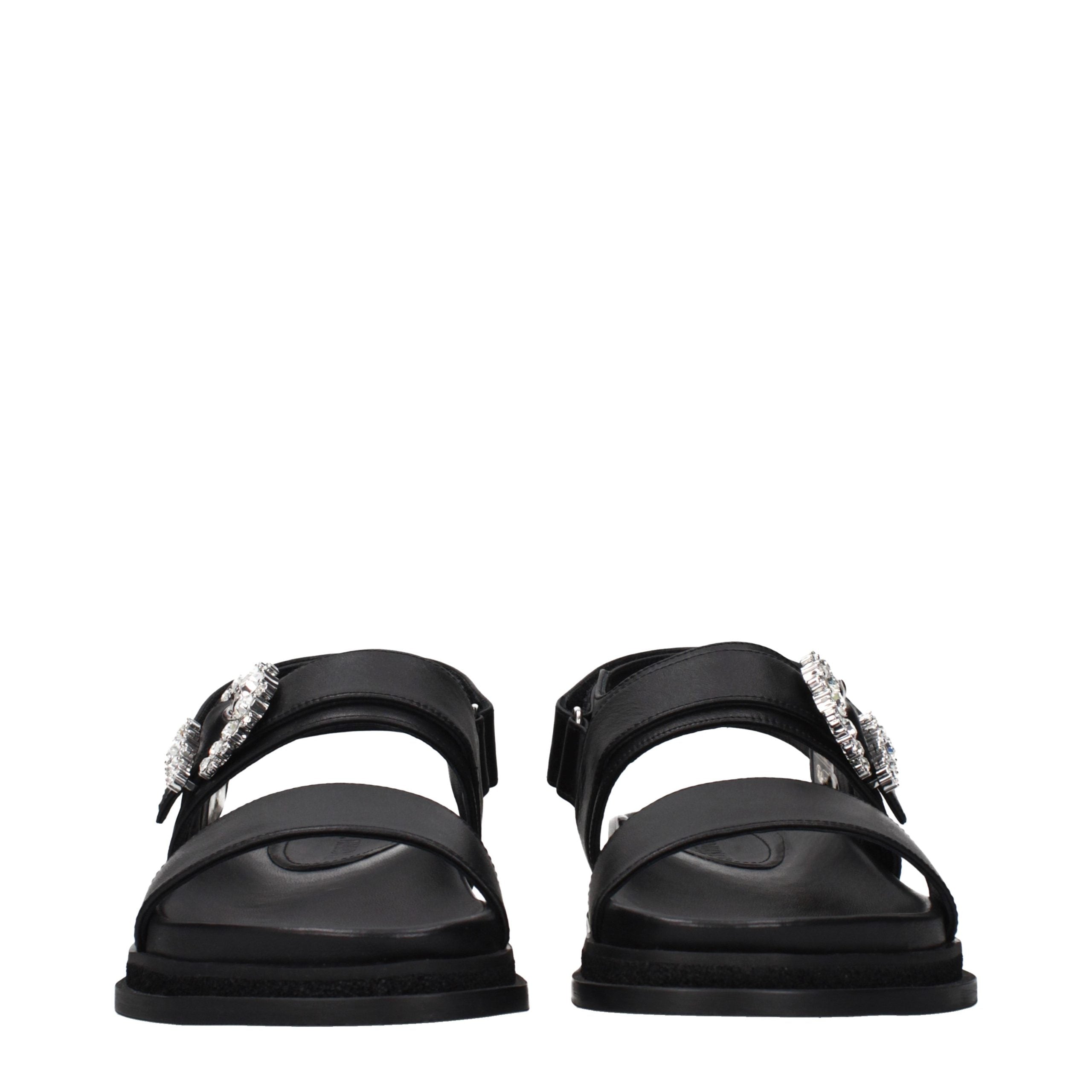 Black Leather Flat Sandals