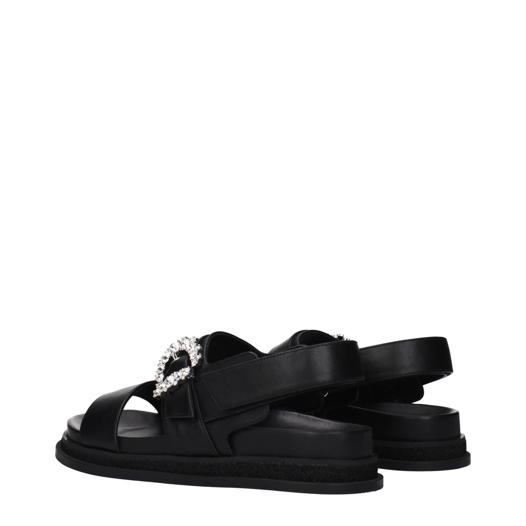 Black Leather Flat Sandals