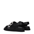 Black Leather Flat Sandals