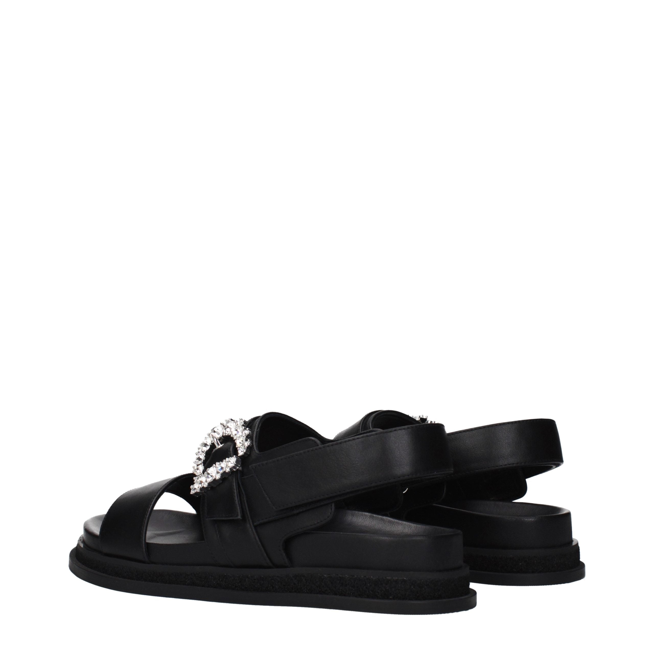 Black Leather Flat Sandals