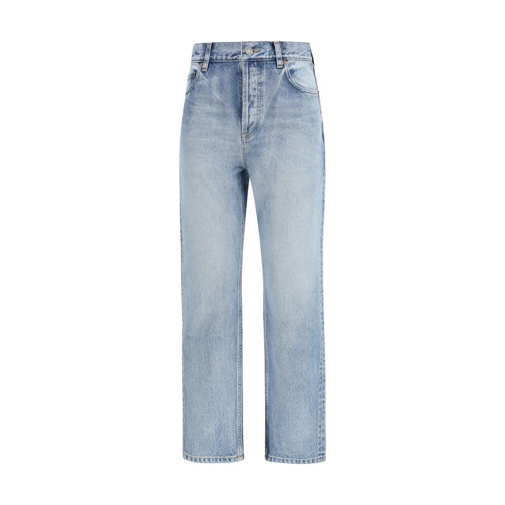 Blue Cotton Cropped Jeans