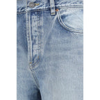 Blue Cotton Cropped Jeans