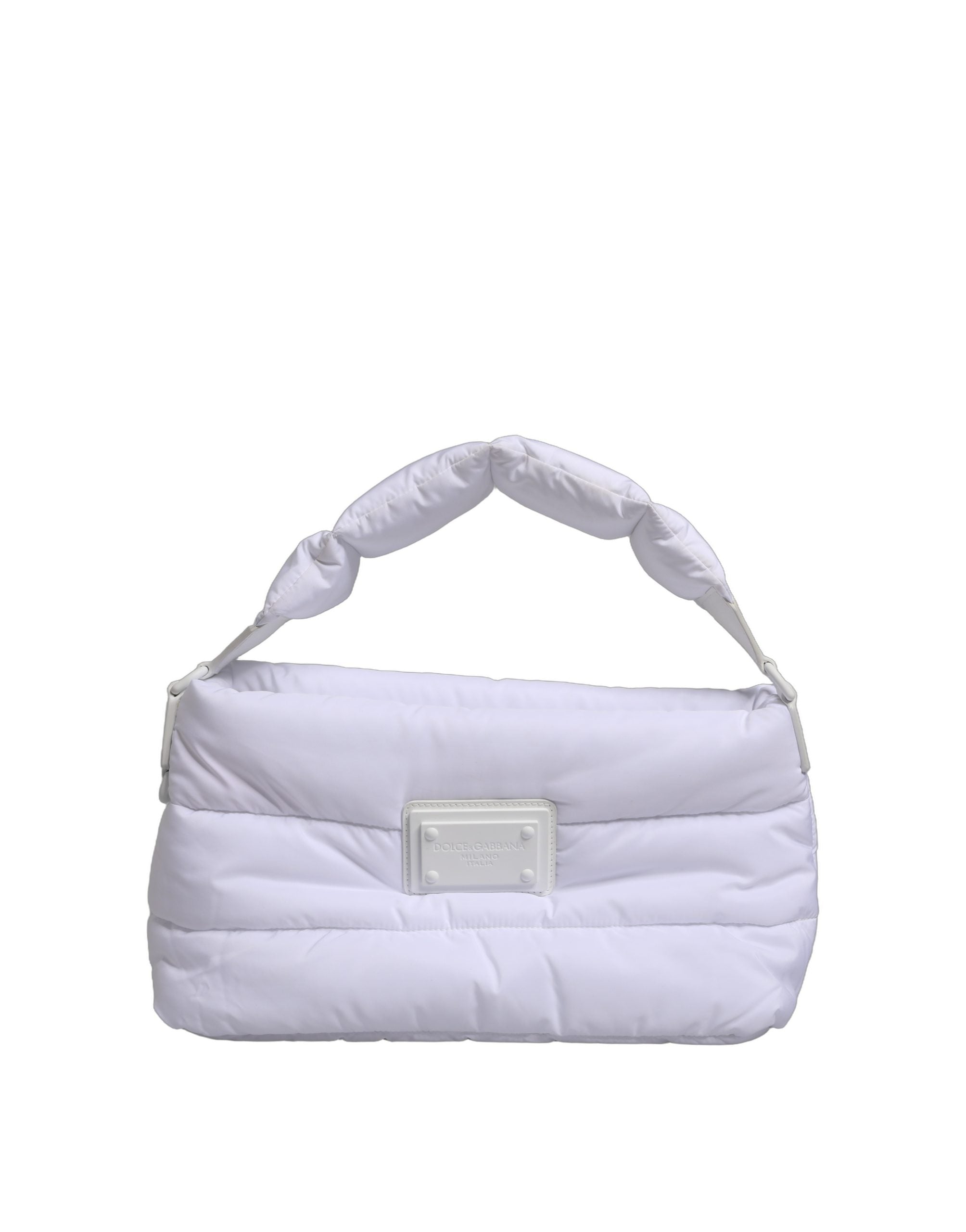White Logo Plaque Polyester Quilted Shoulder Borse Bag
