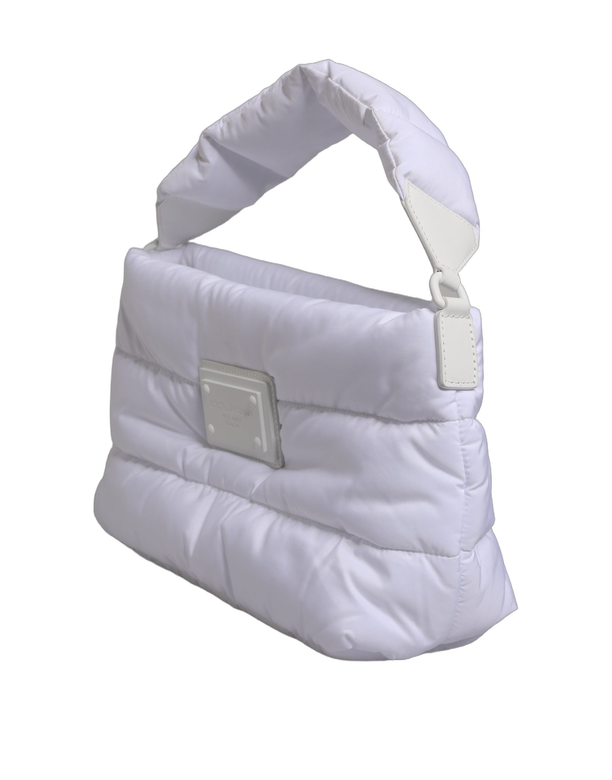 White Logo Plaque Polyester Quilted Shoulder Borse Bag