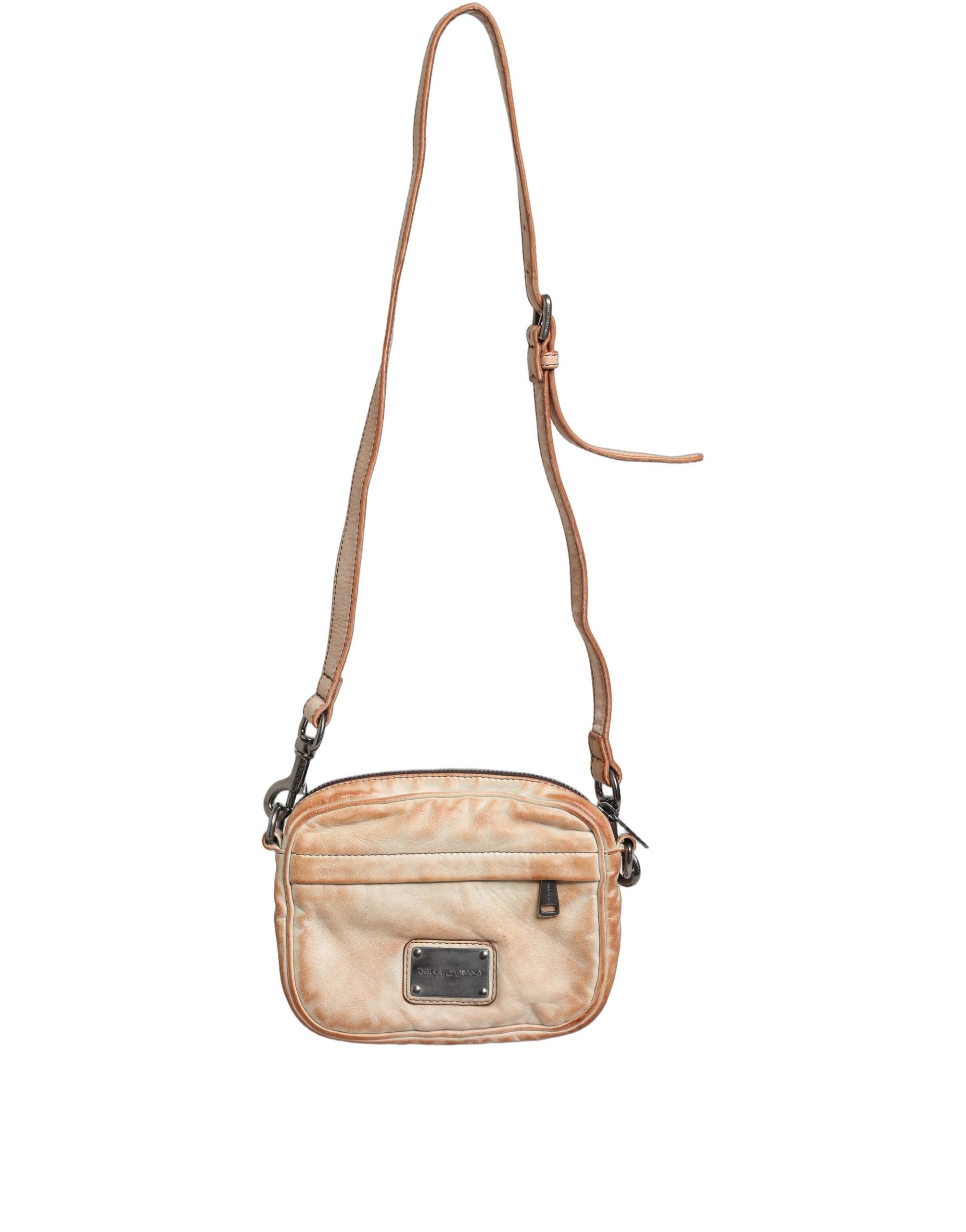 Beige Vintage Leather Logo Plaque Shoulder Borse Men Bag