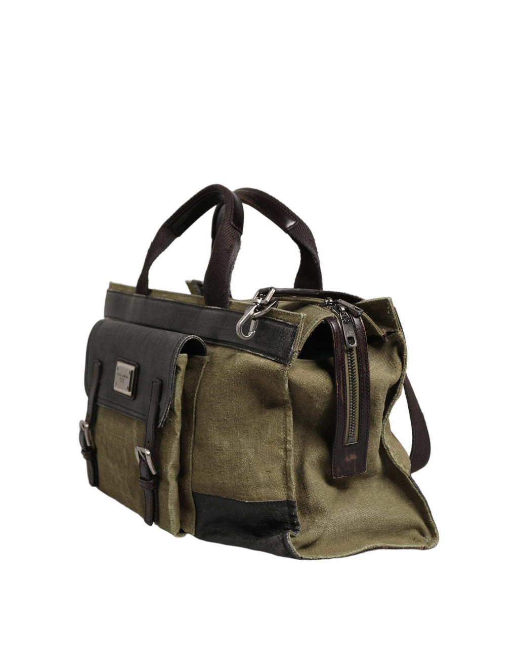 Military Green Two Tone Tote Duffel Shoulder Borse Bag