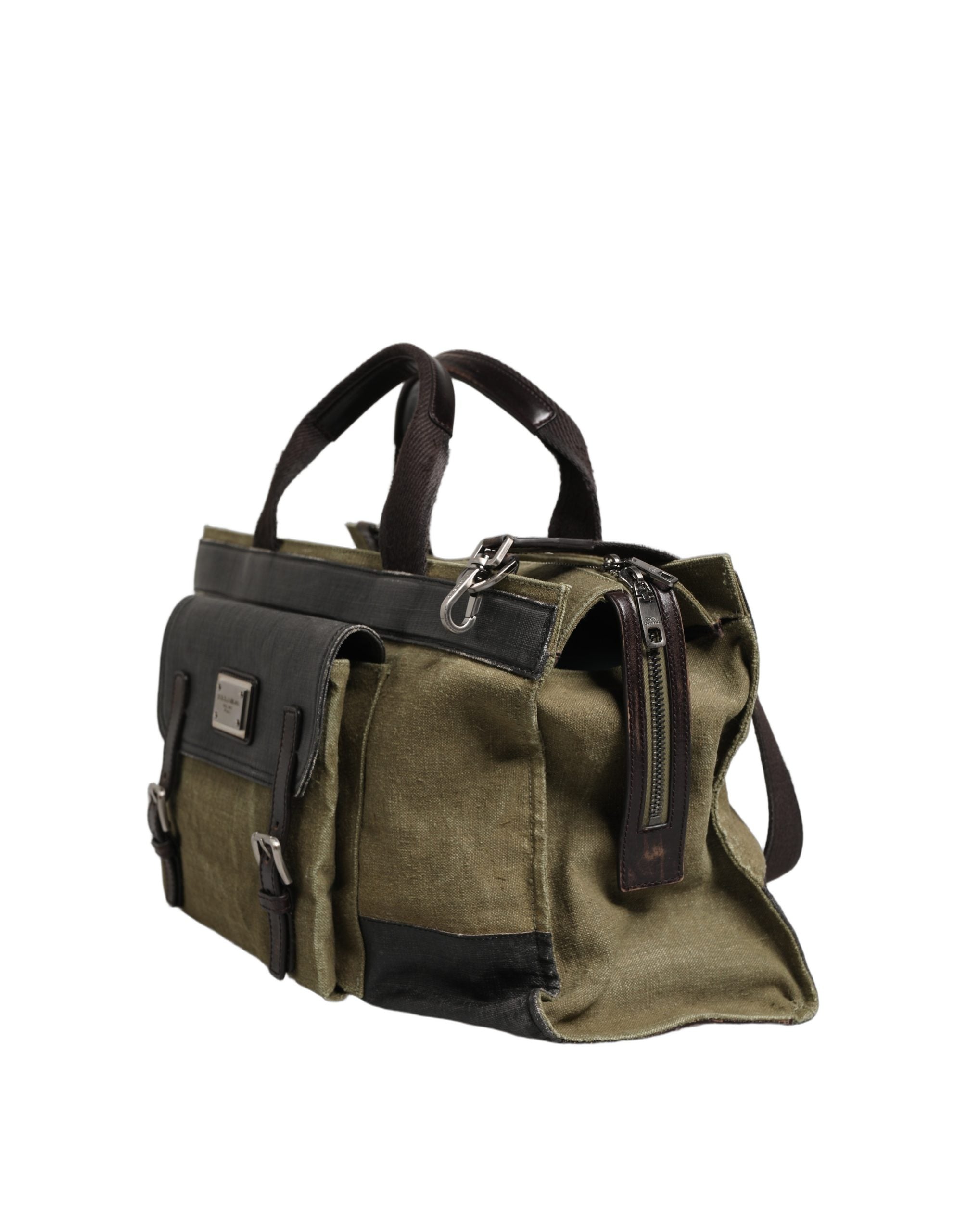 Military Green Two Tone Tote Duffel Shoulder Borse Bag