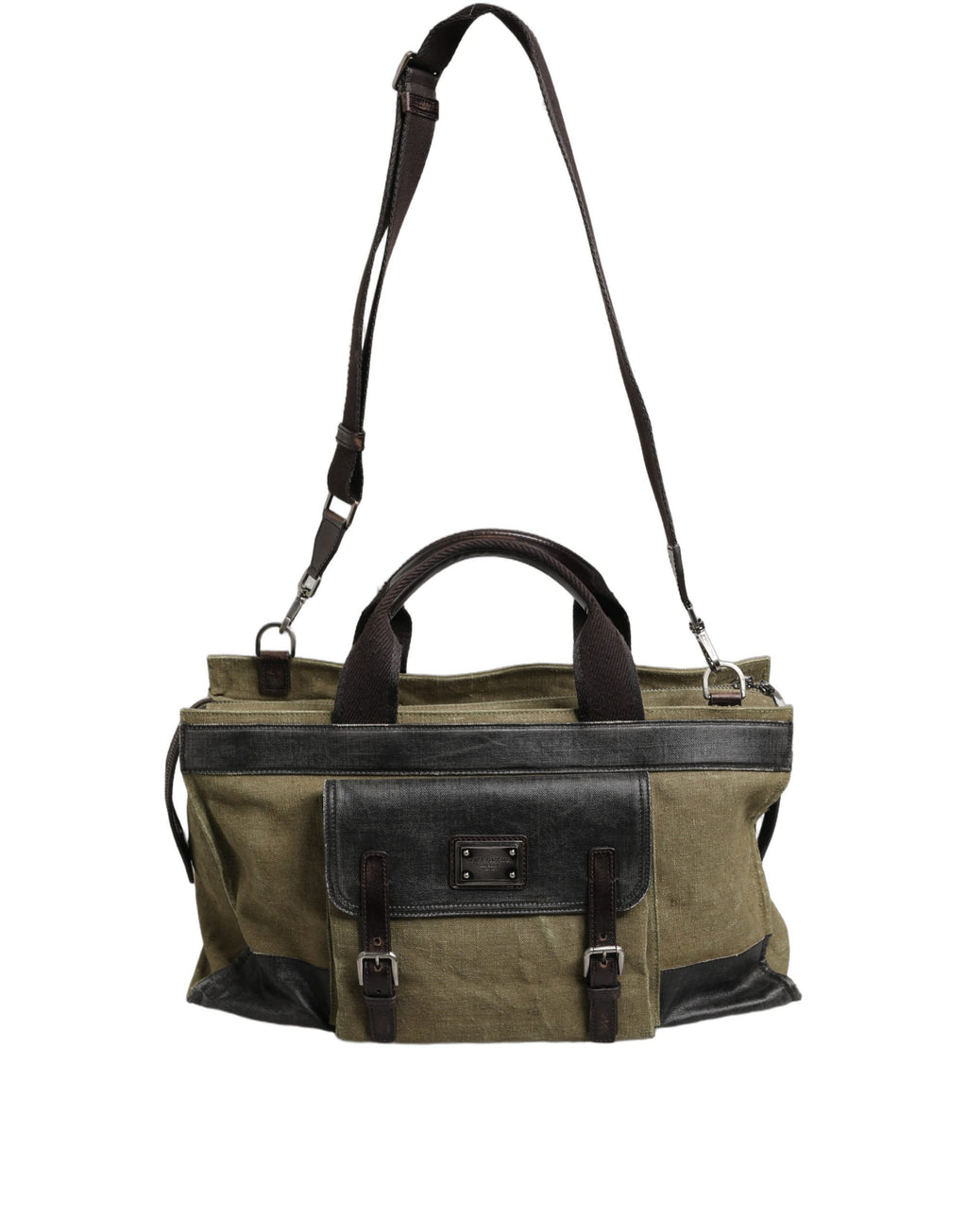 Military Green Two Tone Tote Duffel Shoulder Borse Bag