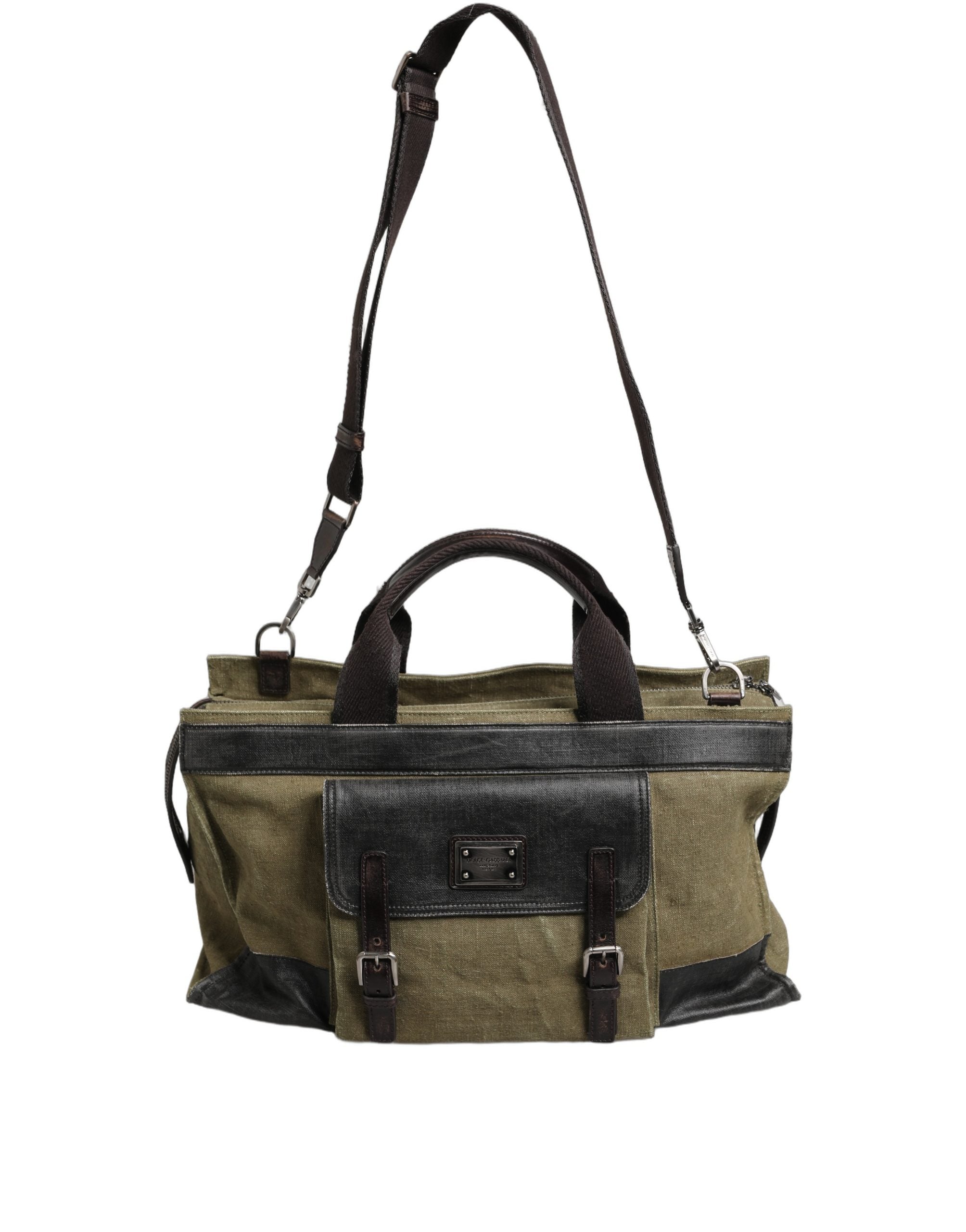 Military Green Two Tone Tote Duffel Shoulder Borse Bag