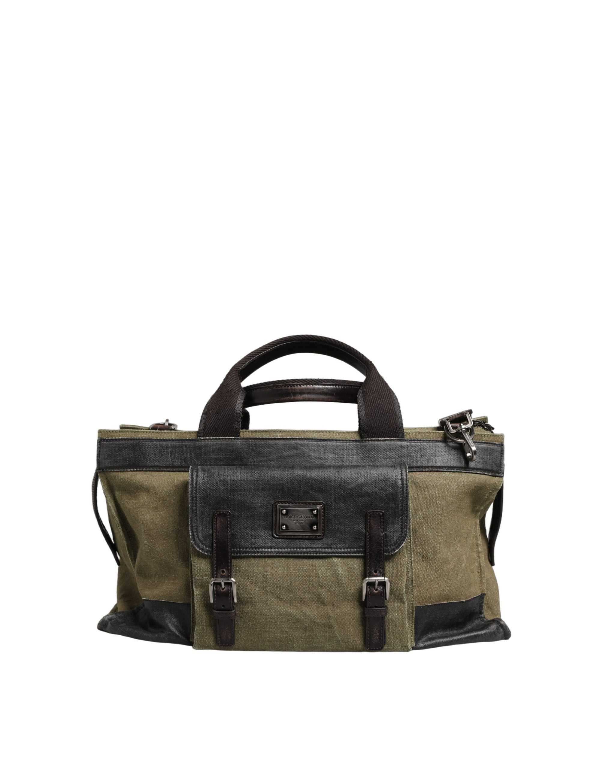 Military Green Two Tone Tote Duffel Shoulder Borse Bag