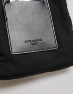 Black Nylon Rubberized Logo Print Crossbody Borse Bag