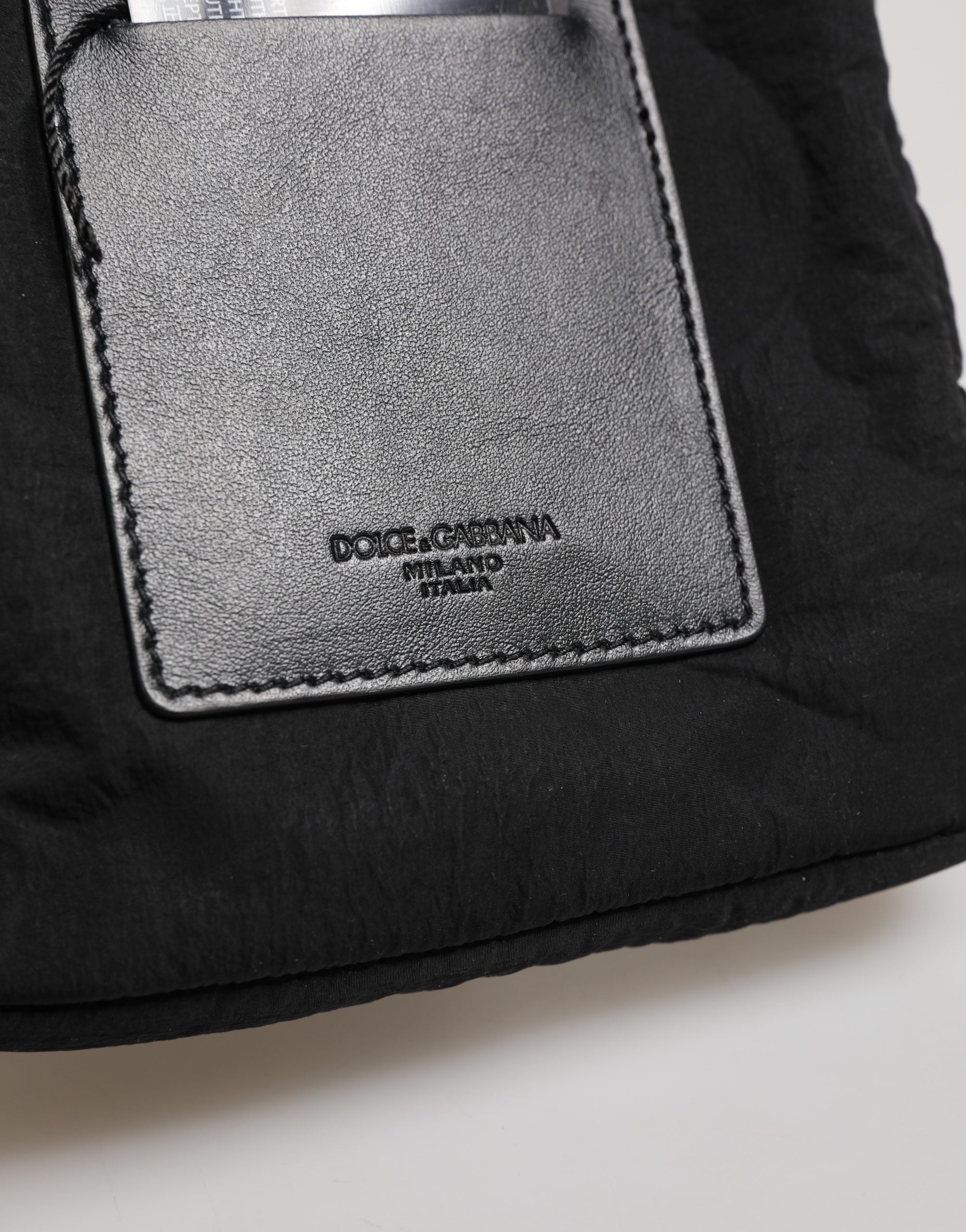 Black Nylon Rubberized Logo Print Crossbody Borse Bag