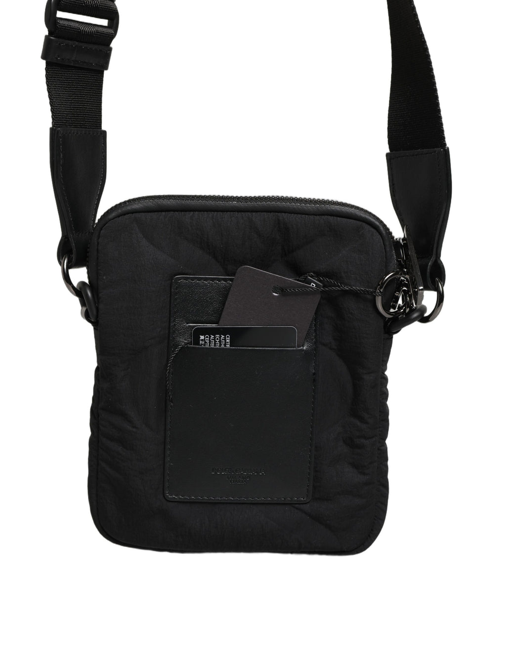 Black Nylon Rubberized Logo Print Crossbody Borse Bag