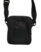 Black Nylon Rubberized Logo Print Crossbody Borse Bag