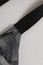 Black Nylon Brass Plate Camouflage Waist Fanny Pack Bag