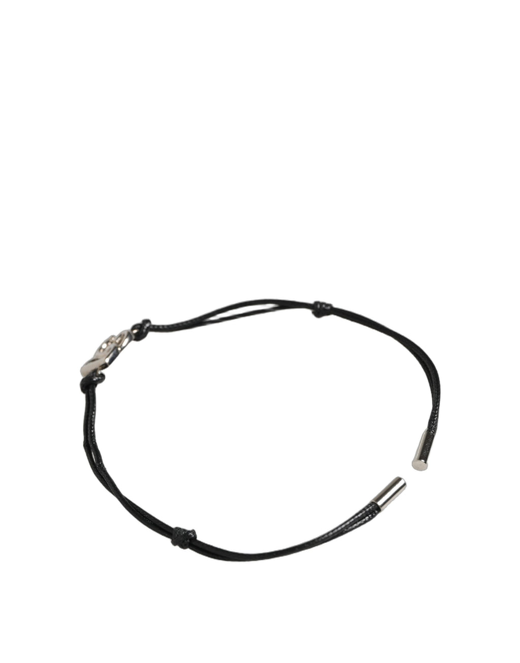 Black Polyester Cord Silver Tone DG Logo Charm Bracelet