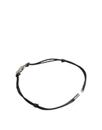 Black Polyester Cord Silver Tone DG Logo Charm Bracelet