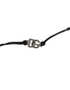 Black Polyester Cord Silver Tone DG Logo Charm Bracelet