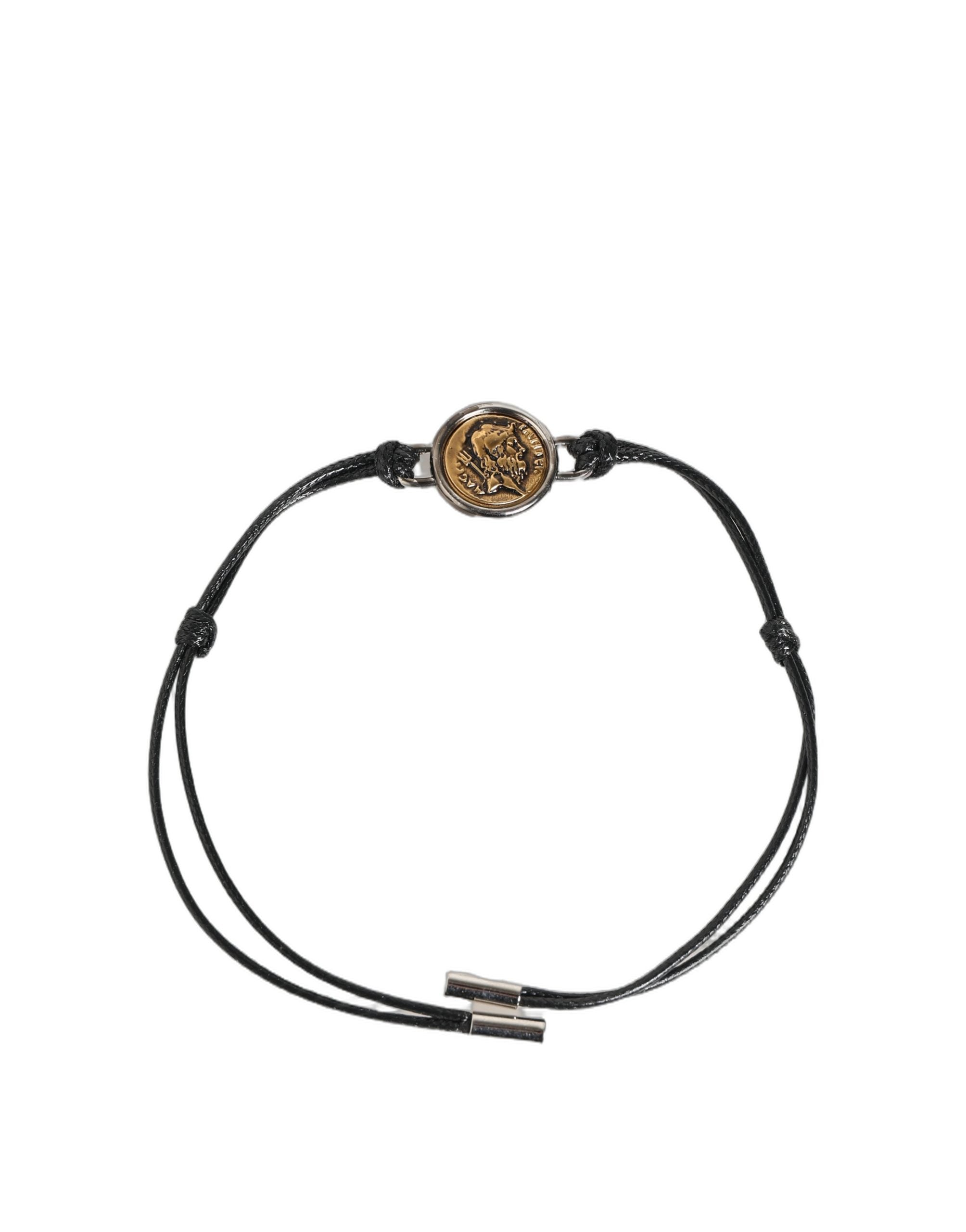 Black Polyester Cord Gold Tone Roman Coin Charm Bracelet