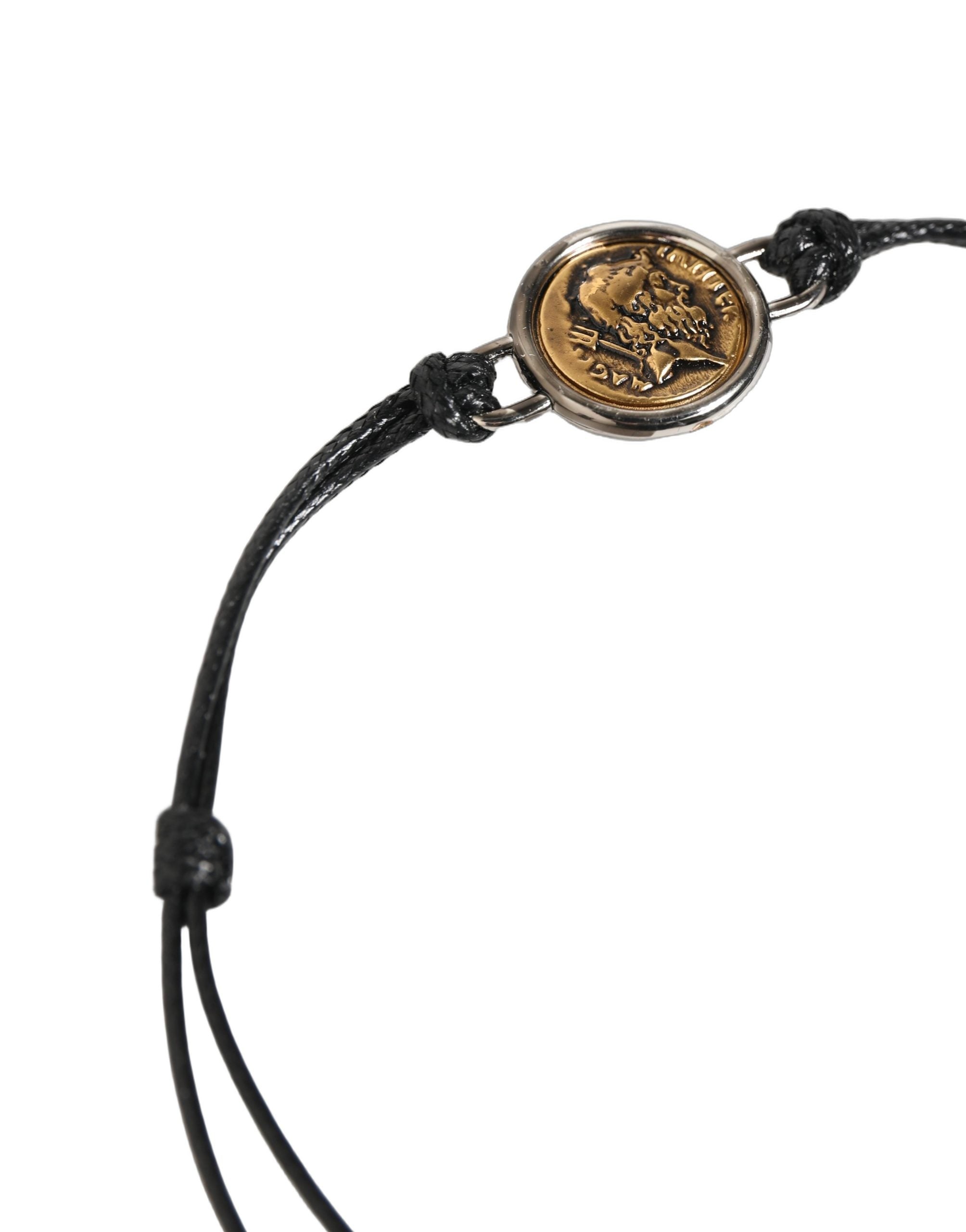 Black Polyester Cord Gold Tone Roman Coin Charm Bracelet