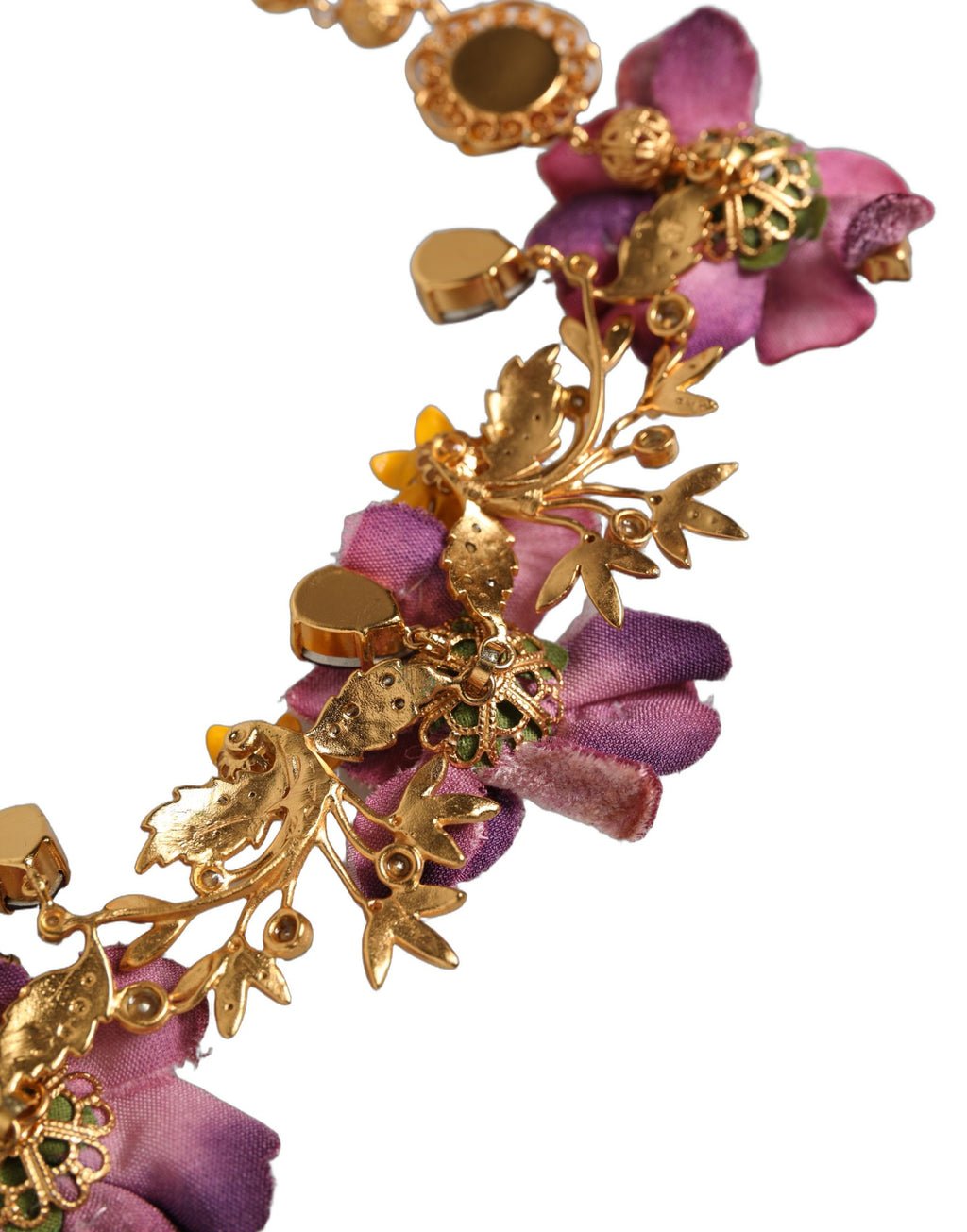 Gold Brass Mix Fiori Flowers Crystal Chain Necklace