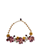 Gold Brass Mix Fiori Flowers Crystal Chain Necklace
