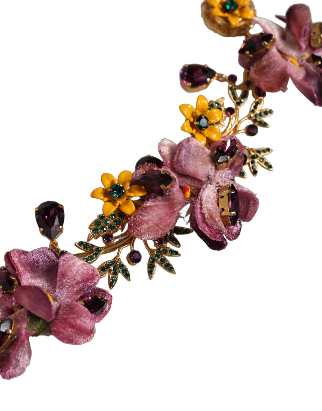 Gold Brass Mix Fiori Flowers Crystal Chain Necklace