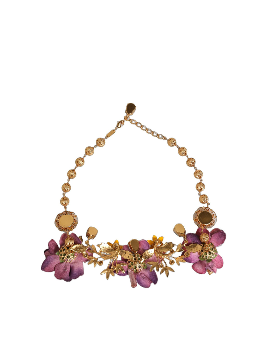 Gold Brass Mix Fiori Flowers Crystal Chain Necklace